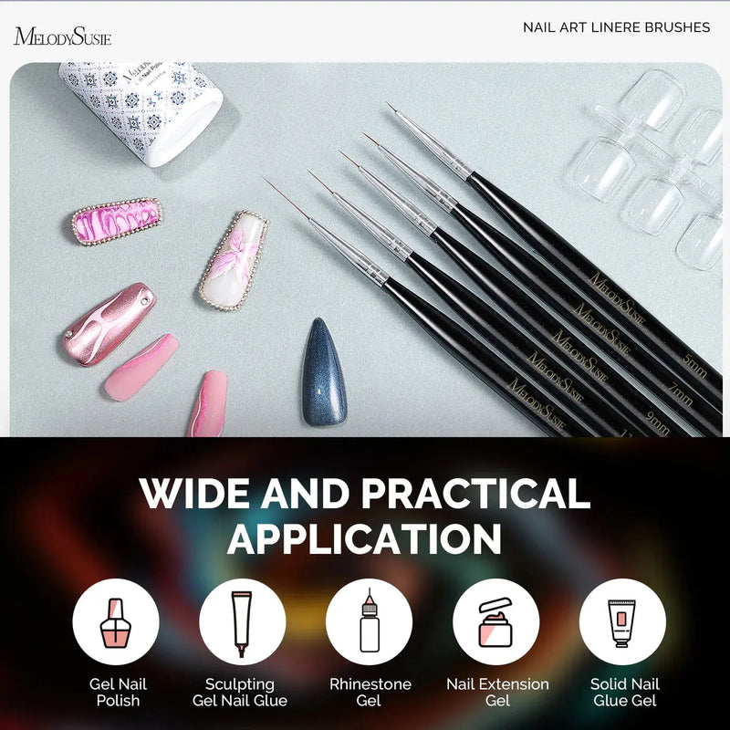 MelodySusie Nail Art Liner Brushes Black 5Pcs