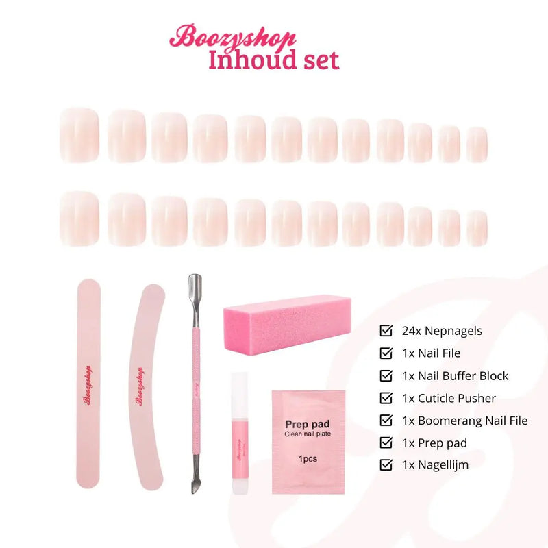 Boozyshop Complete Press On French Nails Set Ombre Soft Pink