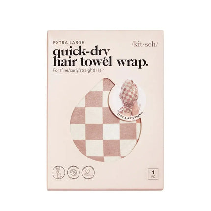 Kitsch Extra Large Quick-Dry Hair Towel Wrap Terracotta Checker