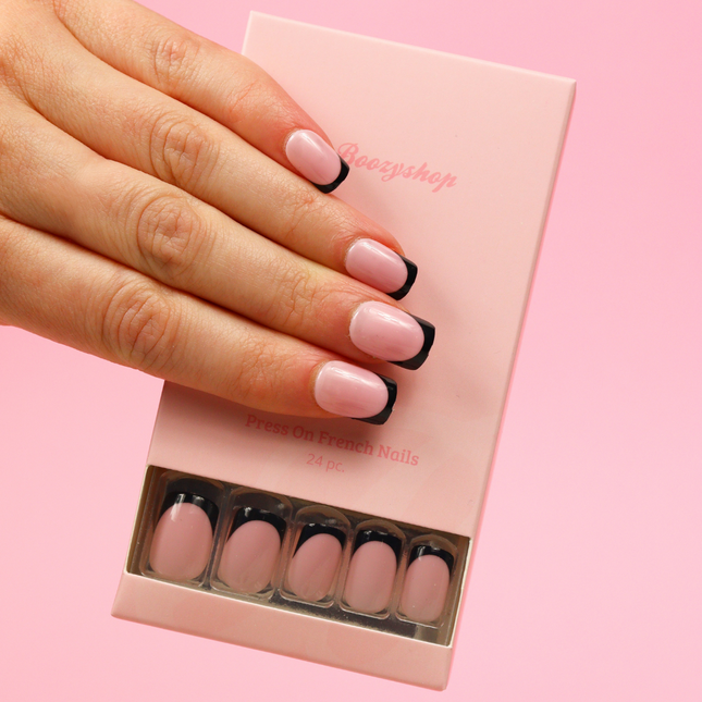 Boozyshop Press On French Nails Black /  Pink