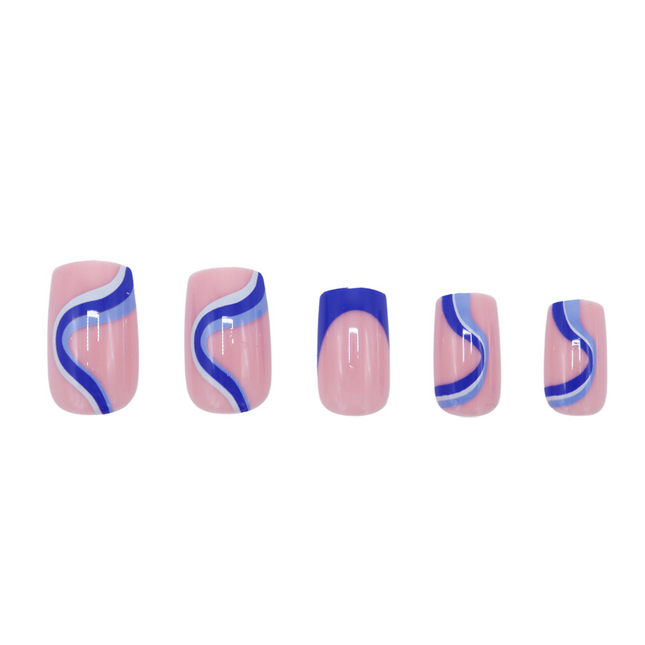 Boozyshop Press On French Nails Blue Waves