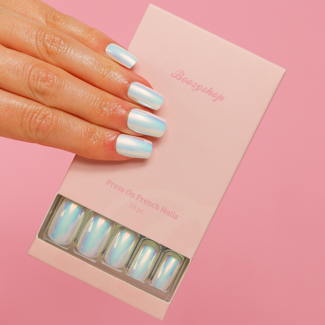 Boozyshop Press On French Nails Metallic Pearlescent