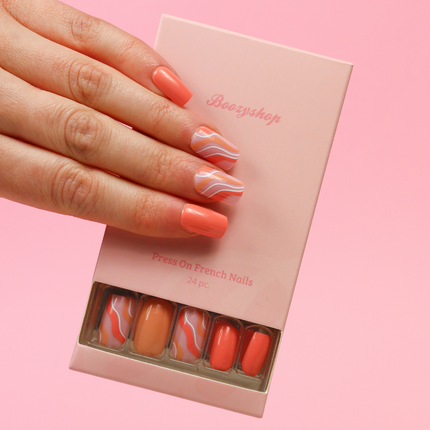 Boozyshop Press On French Nails Orange Waves